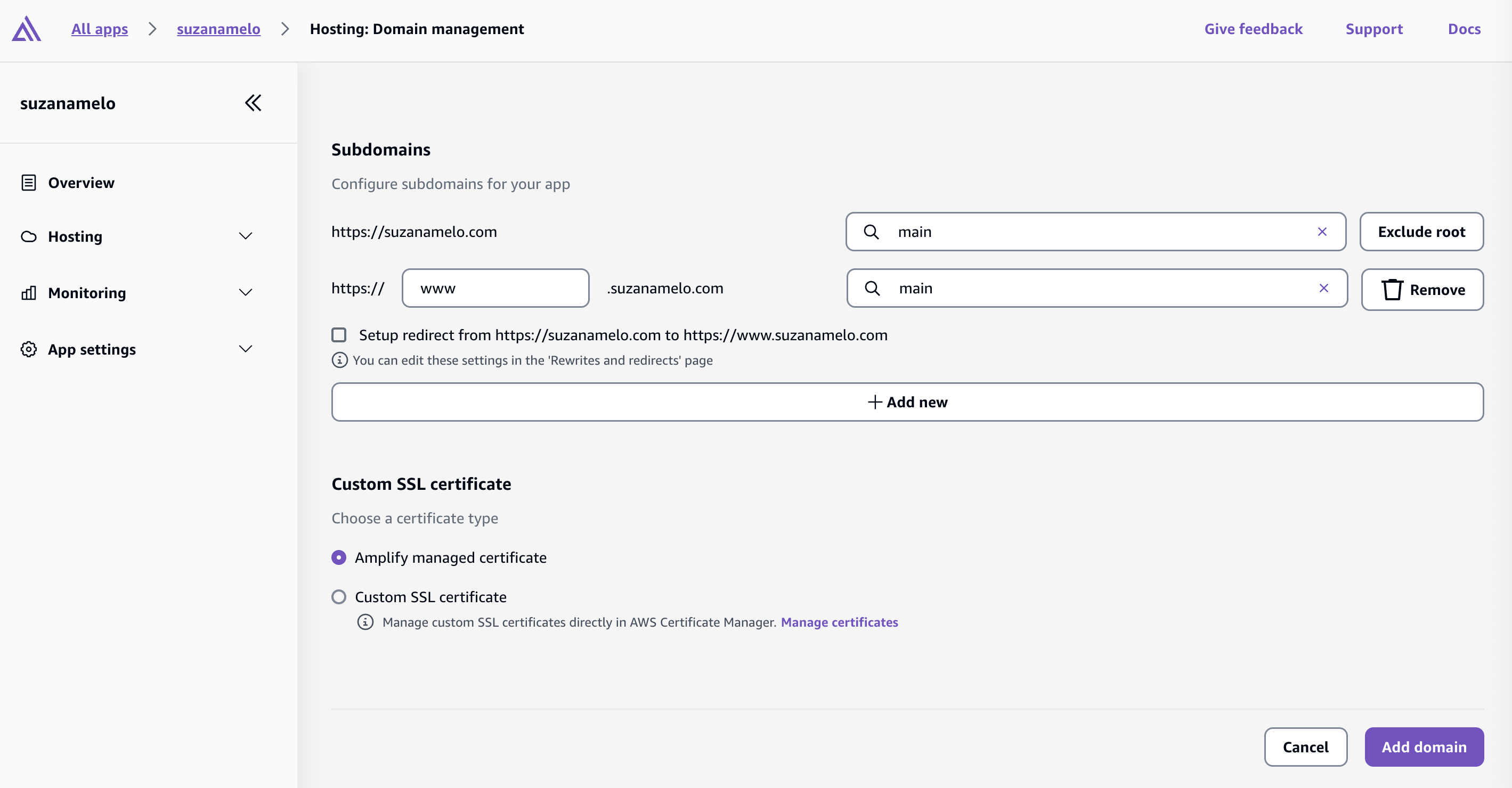 Subdomain certificate