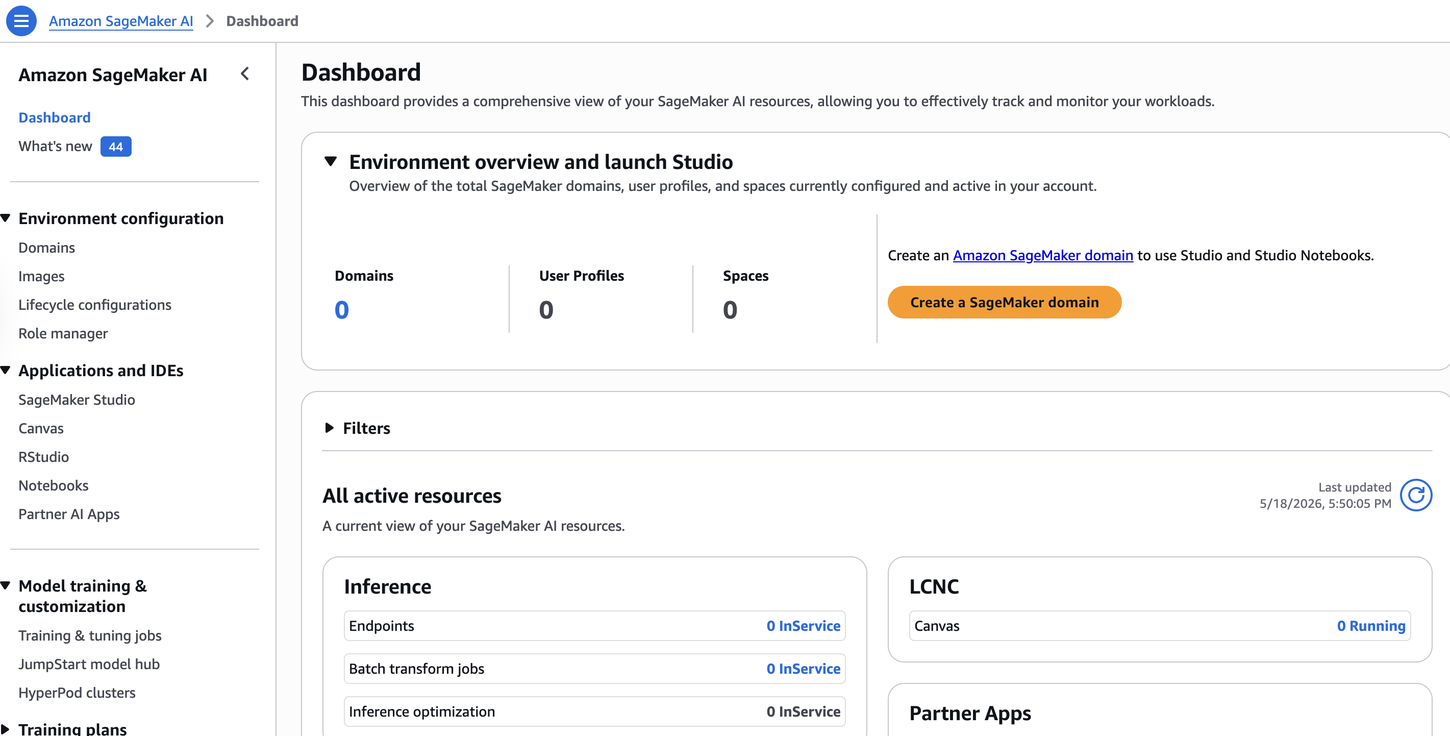 Amazon SageMaker console